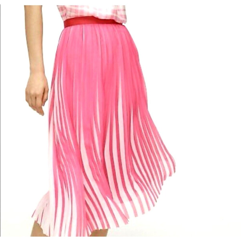 J.Crew Women's Pleated Midi Skirt Pink White Stripe sz 14 Large Casual or Career